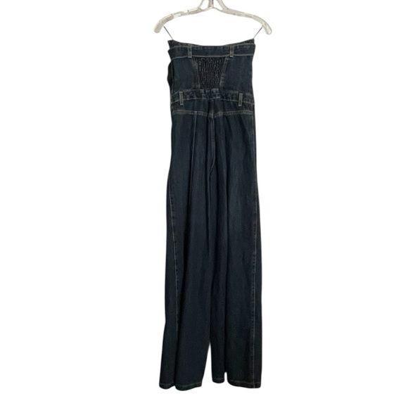 ZARA Strapless Wide Leg Denim Jumpsuit NEW - Picture 8 of 15